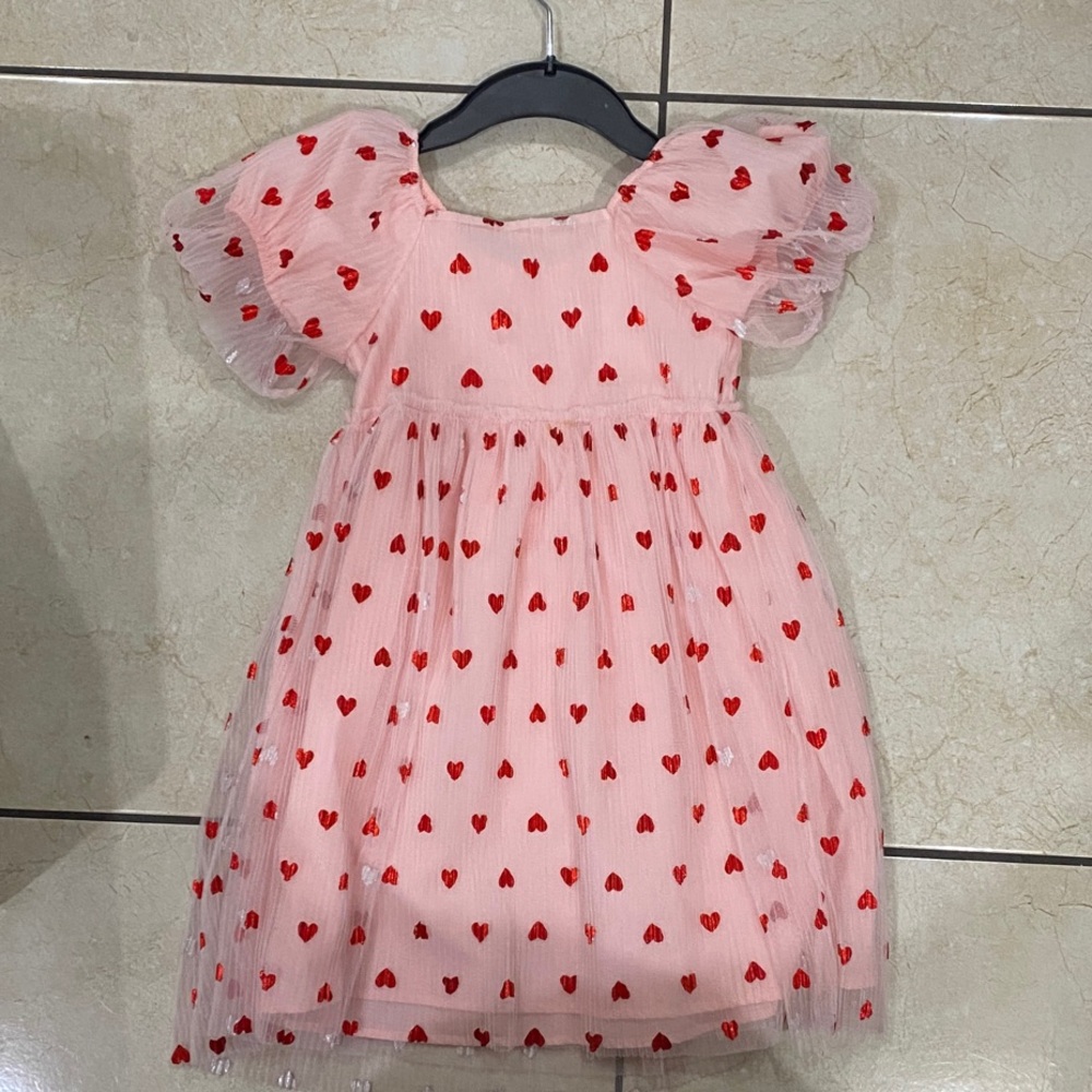 Pink Heart Patterned Kids Dress